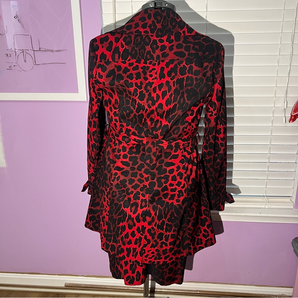 Cache Red Leopard 🐆 Belted Trench and Sleeveless Pencil Dress - Picture 2 of 7